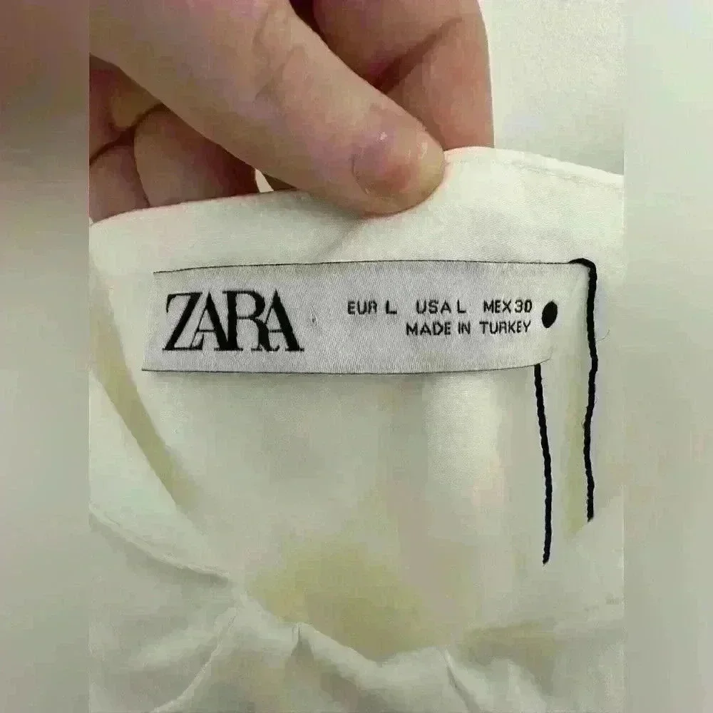 ZARA Poplin White Pleated Midi Dress Size L **Flaw see description - Picture 5 of 6